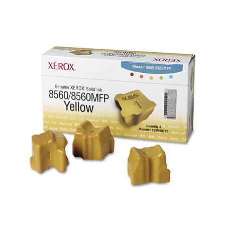 Xerox Solid Ink Stick, 3,400 Page-Yield, Yellow, PK3, 3PK 108R00725